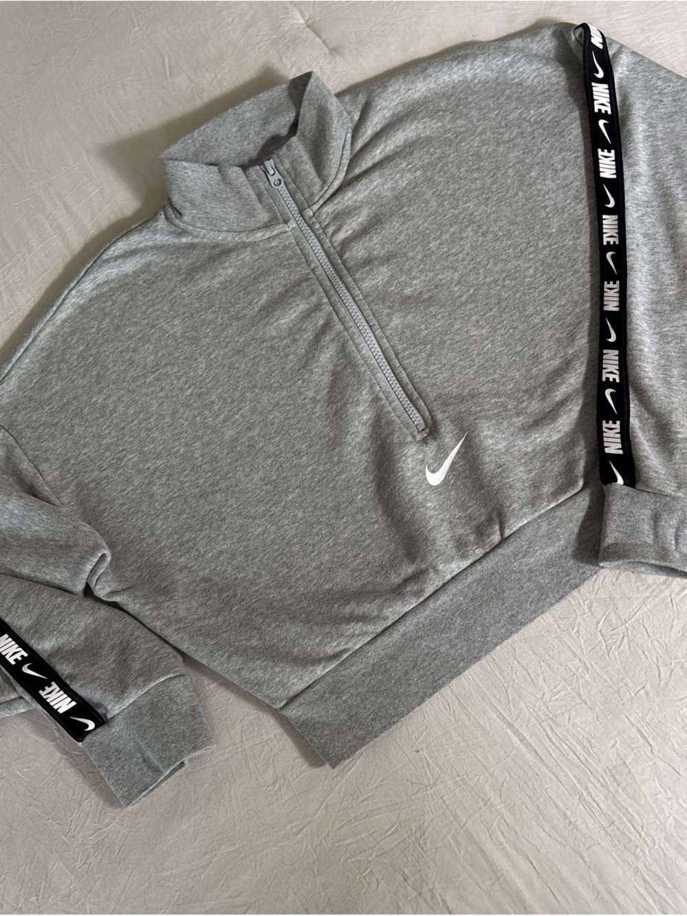 Nike Grey Half-Zip Pullover with Black Branded Sleeve Tape